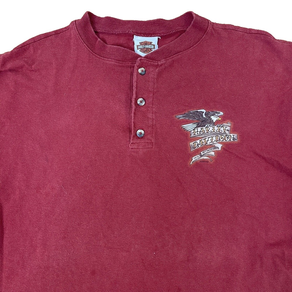 Harley Davidson‎ Henley Shirt Mens Large Red Short Sleeve Cotton Tee Utica NY